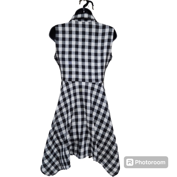 Gingham Fabric Black & White Print Button Up Side Zip Tunic or Mini Dress Size M - Picture 2 of 8
